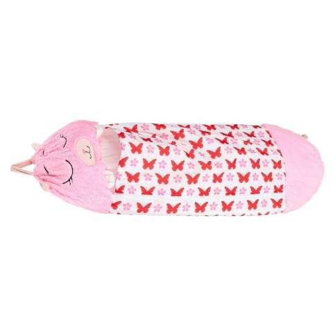 Śpiwór do spania dla dzieci turystyczny poduszka 2w1 135x50cm różowy